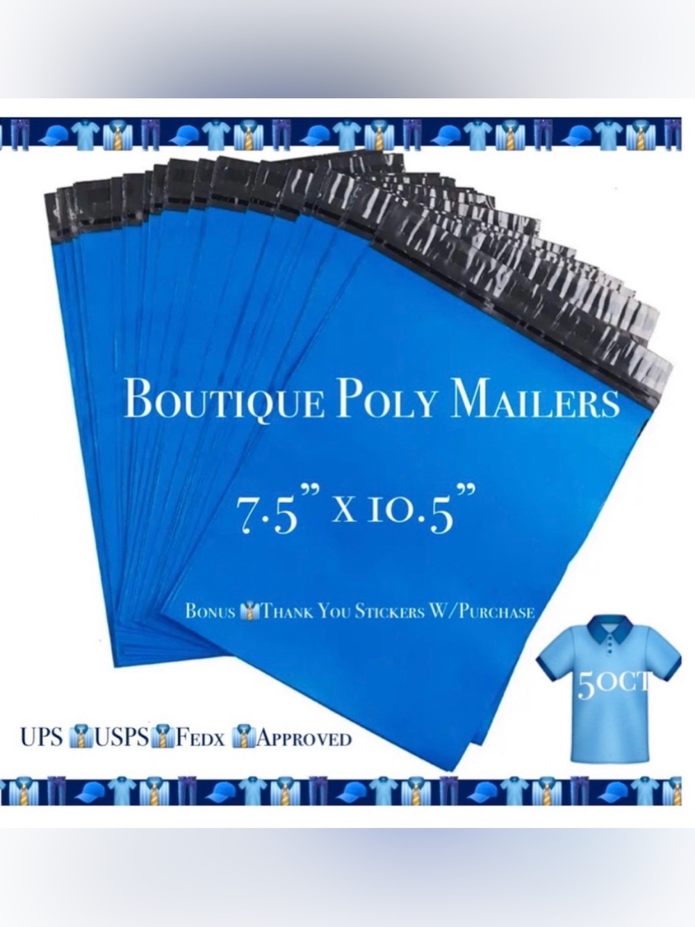 50ct ~ 7.5 x 10.5”~ Poly Mailer Bags 👕🆕👕Plus 😁 50ct Thank You Stickers Included